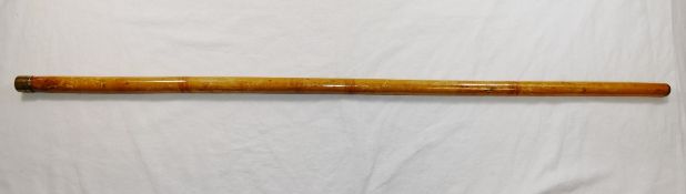 A bamboo walking cane with brass removable top, the cane containing a yard stick,