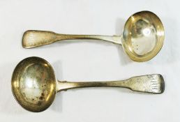 A pair of George III silver fiddle pattern sauce ladles, London 1815, combined weight 3.
