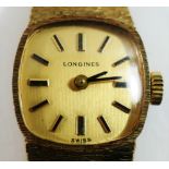 A 1970's 9 carat gold cased Longines ladies bracelet watch, Birmingham 1978, with 17 jewel movement,