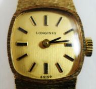 A 1970's 9 carat gold cased Longines ladies bracelet watch, Birmingham 1978, with 17 jewel movement,