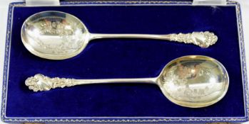 A pair of late Victorian silver serving spoons, London 1899 by George Jackson and David Fullerton,