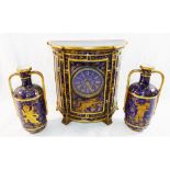 A Victorian Wedgwood bone china cased mantle clock and vase garniture,
