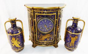 A Victorian Wedgwood bone china cased mantle clock and vase garniture,
