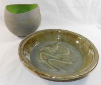 Betty May (20th/21st Century British)+ Pottery bowl with matt grey exterior and green interior,