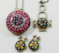 A silver mounted Paul Ysart Caithness glass pendant with single millefiori 'stone', Edinburgh 1971,