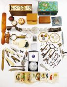 Assorted miscellaneous items including a Tartan Ware 'Caledonian' compass,