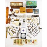 Assorted miscellaneous items including a Tartan Ware 'Caledonian' compass,