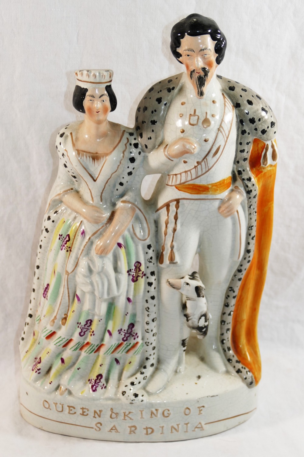 A 19th century Staffordshire flat back of the King and Queen of Sardinia,