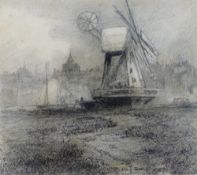 Charles J Smart (19th and 20th century British)+ A windmill Pencil sketch Signed lower right 13cm x