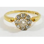 A Victorian 18 carat gold diamond daisy head cluster ring,