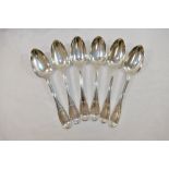 A set of six Victorian silver reeded pattern table spoons with scroll cartouche terminals,