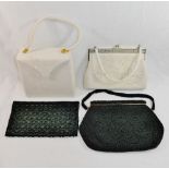 Two vintage white beaded evening bags, one with original box,