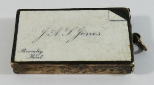 A Victorian novelty rectangular silver and enamel vesta case, Birmingham 1891 by James Fenton,
