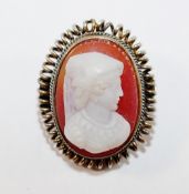 A 19th century hardstone cameo carved with the bust of a medieval lady,