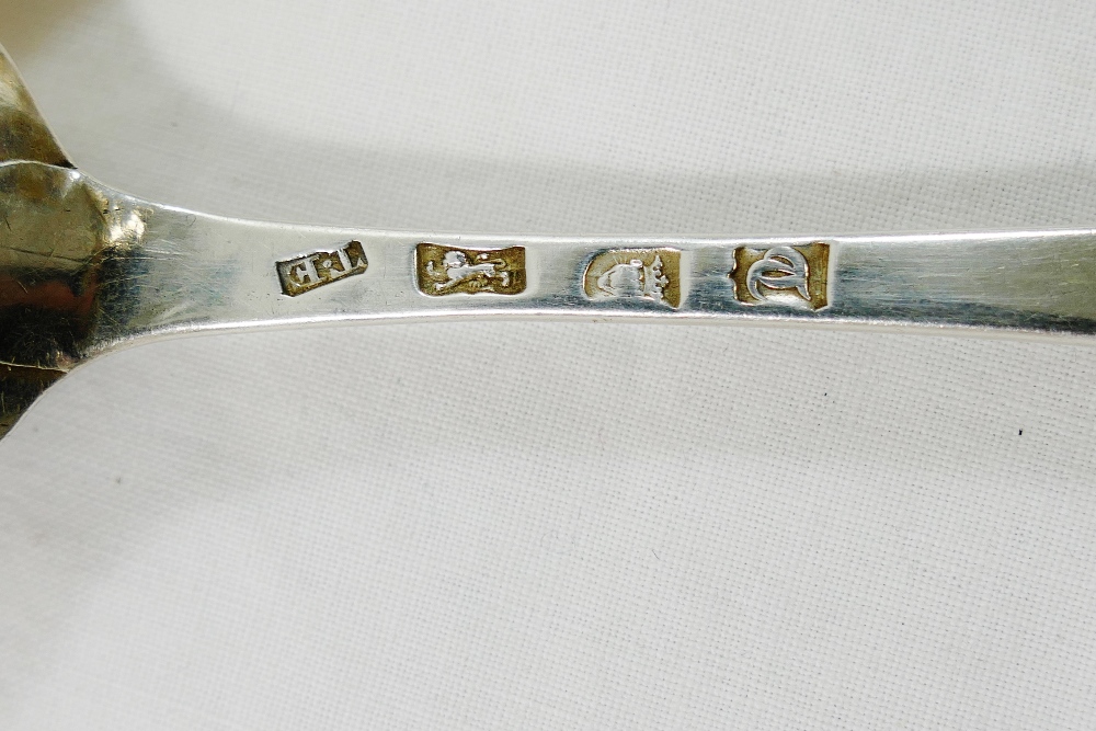 A pair of George III silver fiddle pattern table spoons, - Image 3 of 6