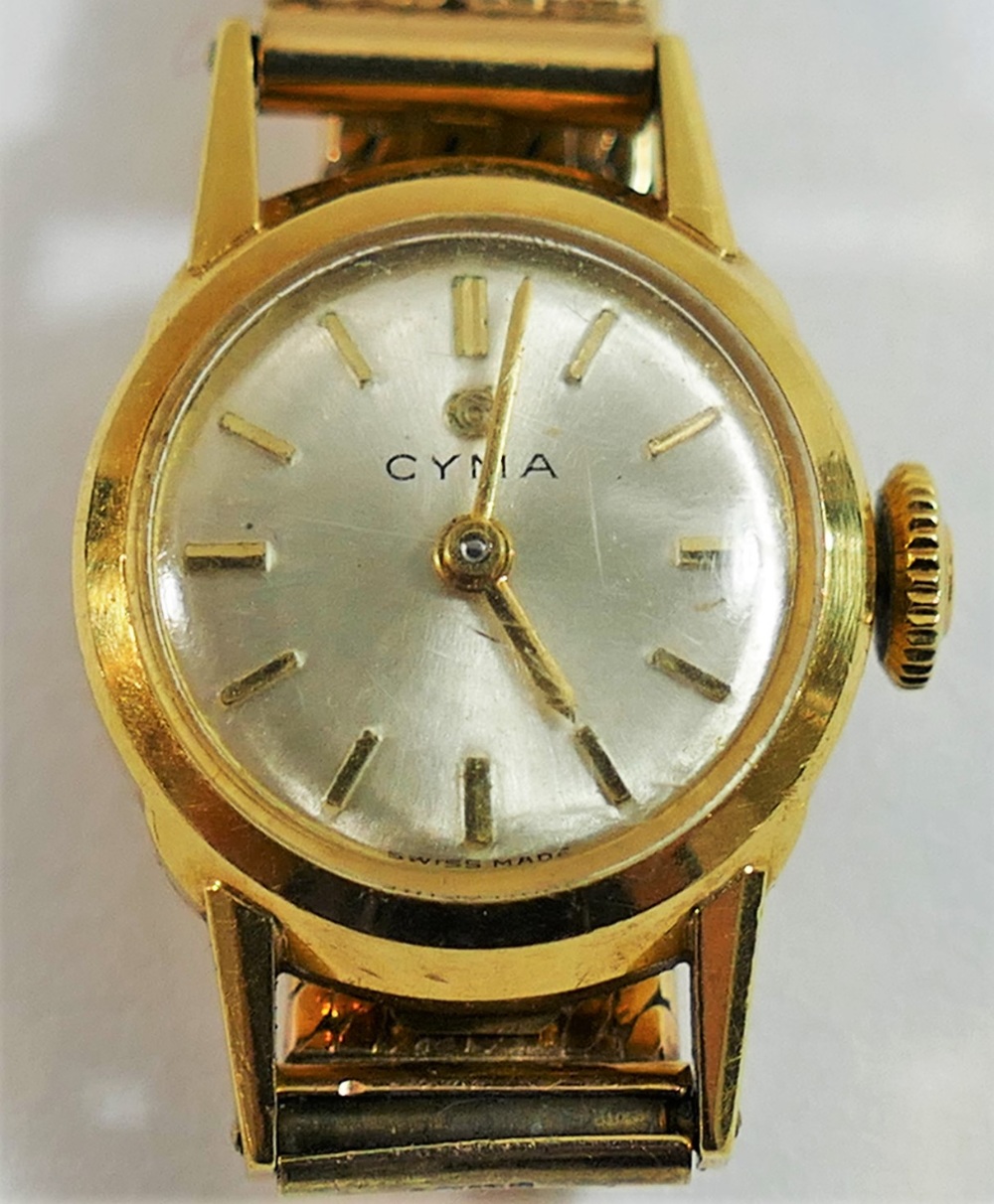An 18 carat gold cased Cyma ladies bracelet watch,