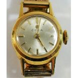 An 18 carat gold cased Cyma ladies bracelet watch,