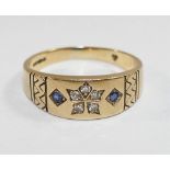 A 9 carat gold Victorian style sapphire and diamond set ring, London 1984, 2.