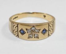 A 9 carat gold Victorian style sapphire and diamond set ring, London 1984, 2.