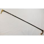 An antler handled baleen riding crop, with woven silver coloured metal wire mounts,