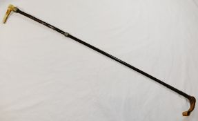 An antler handled baleen riding crop, with woven silver coloured metal wire mounts,