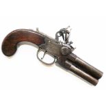 An 18th century double barrelled flint lock pistol by Aston of Manchester,