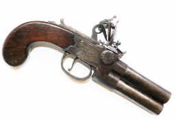 An 18th century double barrelled flint lock pistol by Aston of Manchester,