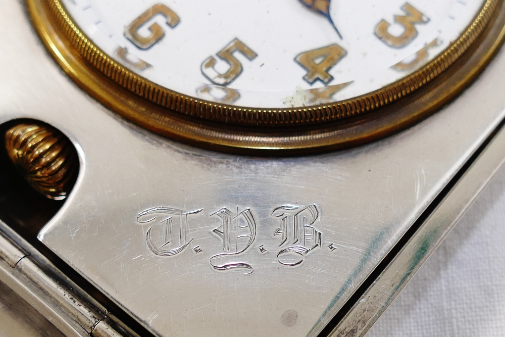 A silver cased folding bedside clock, with eight day movement, Birmingham 1925 by Adie Bros Ltd, - Image 8 of 8