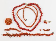 A collection of 19th century and later coral jewellery comprised of a graduated bead necklace,