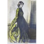 Gerald Spencer Pryse (1888-1956)+ Portrait of a woman in a green dress Lithograph Signed lower