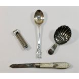 A George III silver caddy spoon, with shell bowl,