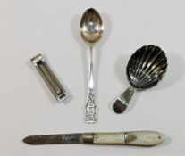 A George III silver caddy spoon, with shell bowl,