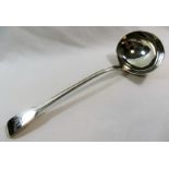 A George III silver fiddle and thread pattern soup ladle,