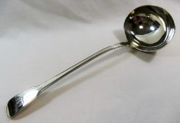 A George III silver fiddle and thread pattern soup ladle,