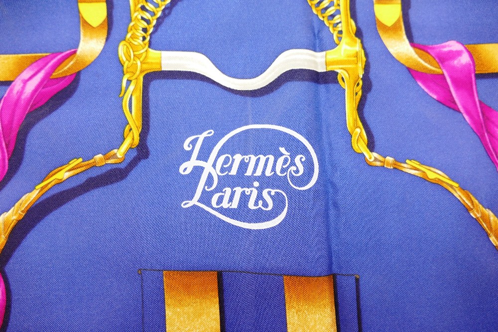 A Hermes blue ground 'Grand Manège' silk scarf, by Henri d'Origny, 89cm x 89cm, - Image 3 of 6