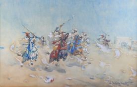 Edward Aubrey Hunt (1855-1922) Moroccan Horsemen Watercolour Signed lower right 36cm x 56cm Framed