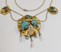 An early Victorian gold, turquoise and seed pearl Romantic movement necklace,