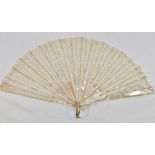 A 19th century lace fan, with mother of pearl and bone sticks and guards, 40cm wide, 22cm long,