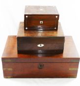 A large 19th century mahogany brass bound writing slope with side drawer and carrying handles,