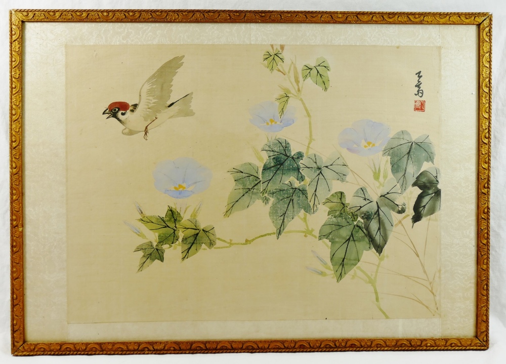 Two Chinese paintings on silk of flowers