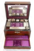 A Victorian rosewood toiletry box, the l