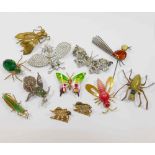 Eight vintage insect costume brooches including an ROK (Republic of Korea) painted butterfly brooch,