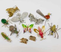 Eight vintage insect costume brooches including an ROK (Republic of Korea) painted butterfly brooch,