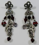A pair of Askew of London drop earrings, cast in base metal with bows,