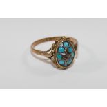 A Victorian 15 carat gold turquoise and diamond oval cluster ring,