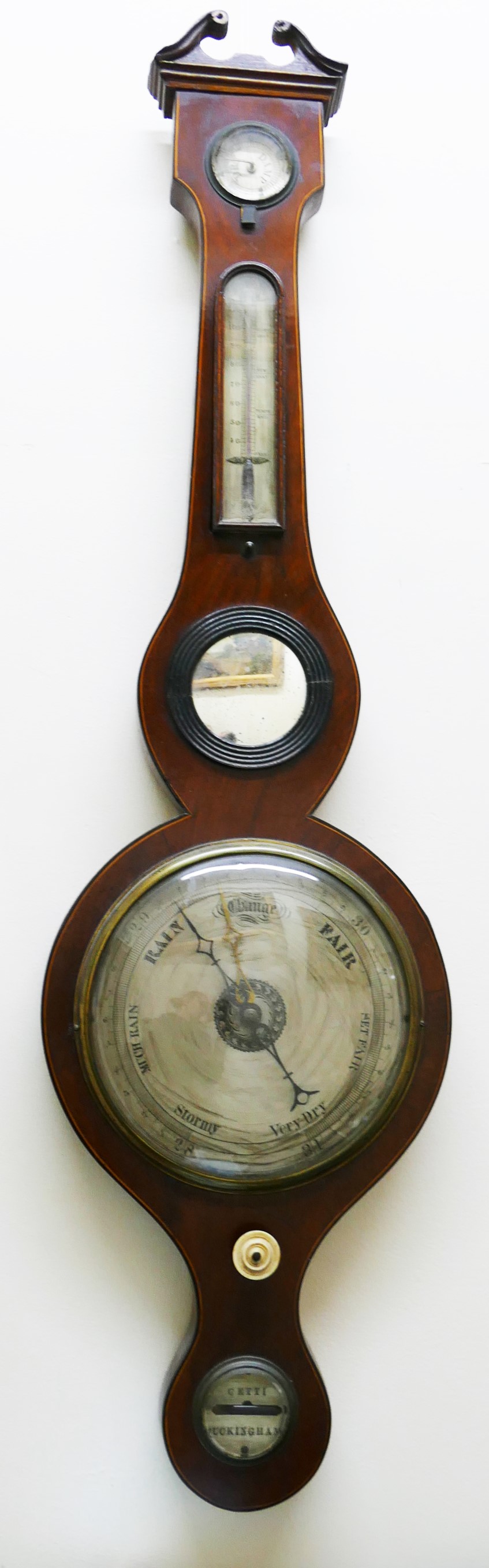 A 19th century mahogany wheel barometer by Cetti of Buckingham, 96.