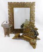 A late Victorian ornate brass desk stand, 30cm wide,