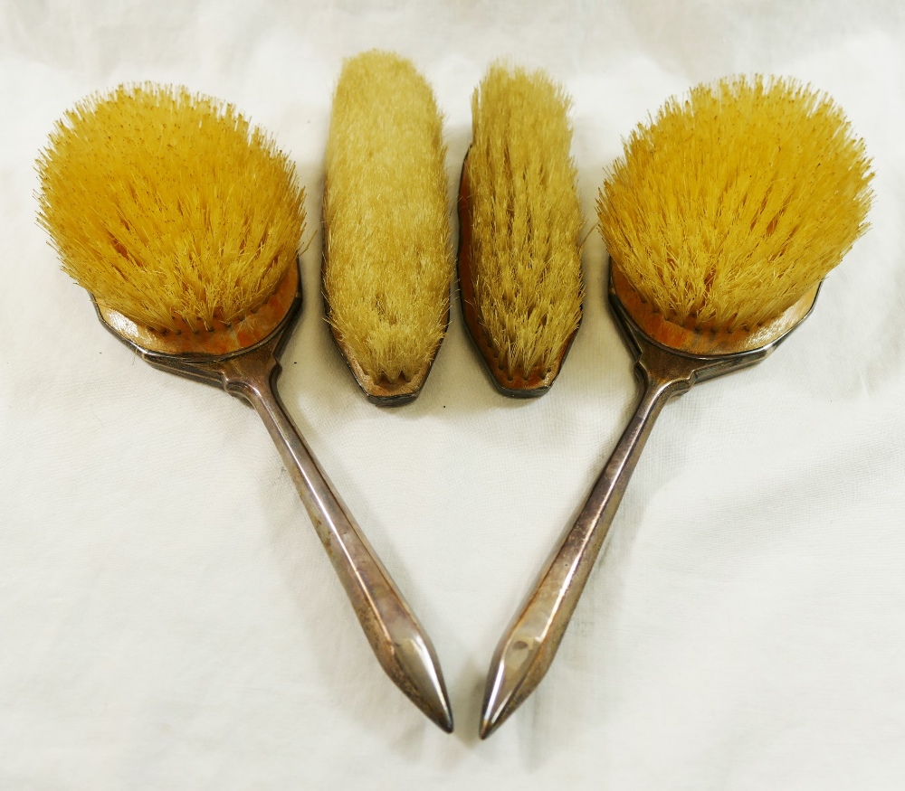 A pair of silver backed long handled hair brushes, with engine turned decoration, Birmingham 1935, - Image 2 of 2