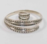 A Norwegian David Andersen silver Viking bracelet and ring from the 1960's Saga series,