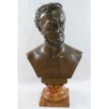 A bust of Richard Wagner, bronze, with bare chest on turned marble socle, unsigned,